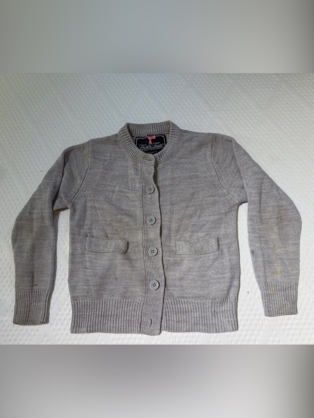French Toast Light Gray Button-Front Knit Cardigan